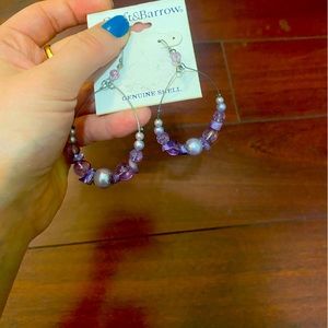 Dangling Purple & White Bead Earrings